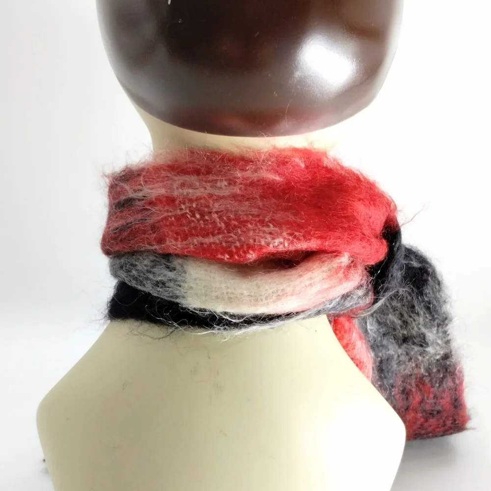 Vintage Mohair Blend Buffalo Plaid‎ Red and Black Scarf
